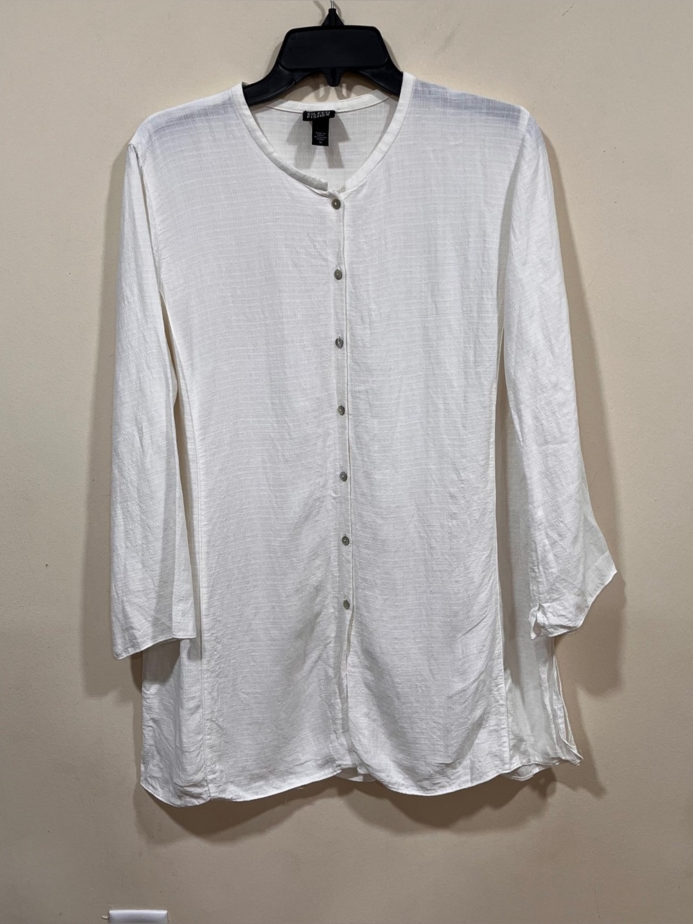 Eileen Fisher size M Lightweight White button-down tunic top minimalist linen